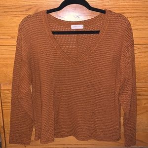 Burnt Orange V-Neck Knit Sweater